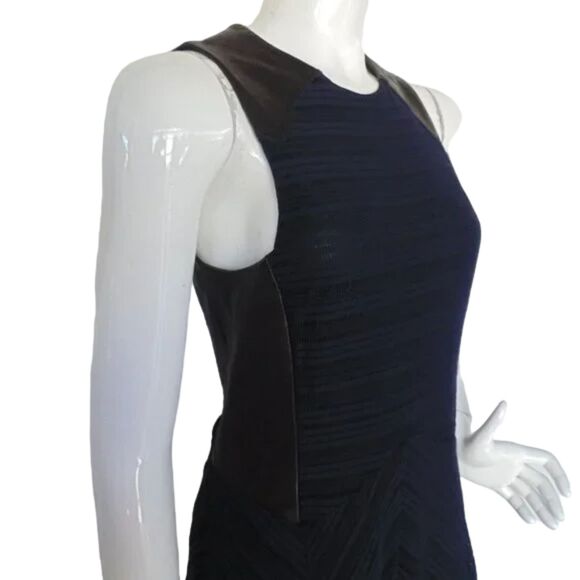 RAG & BONE Basha Dress, 8, Black Leather Trim, Navy Semi-sheer, Fit & Flare - Picture 2 of 14